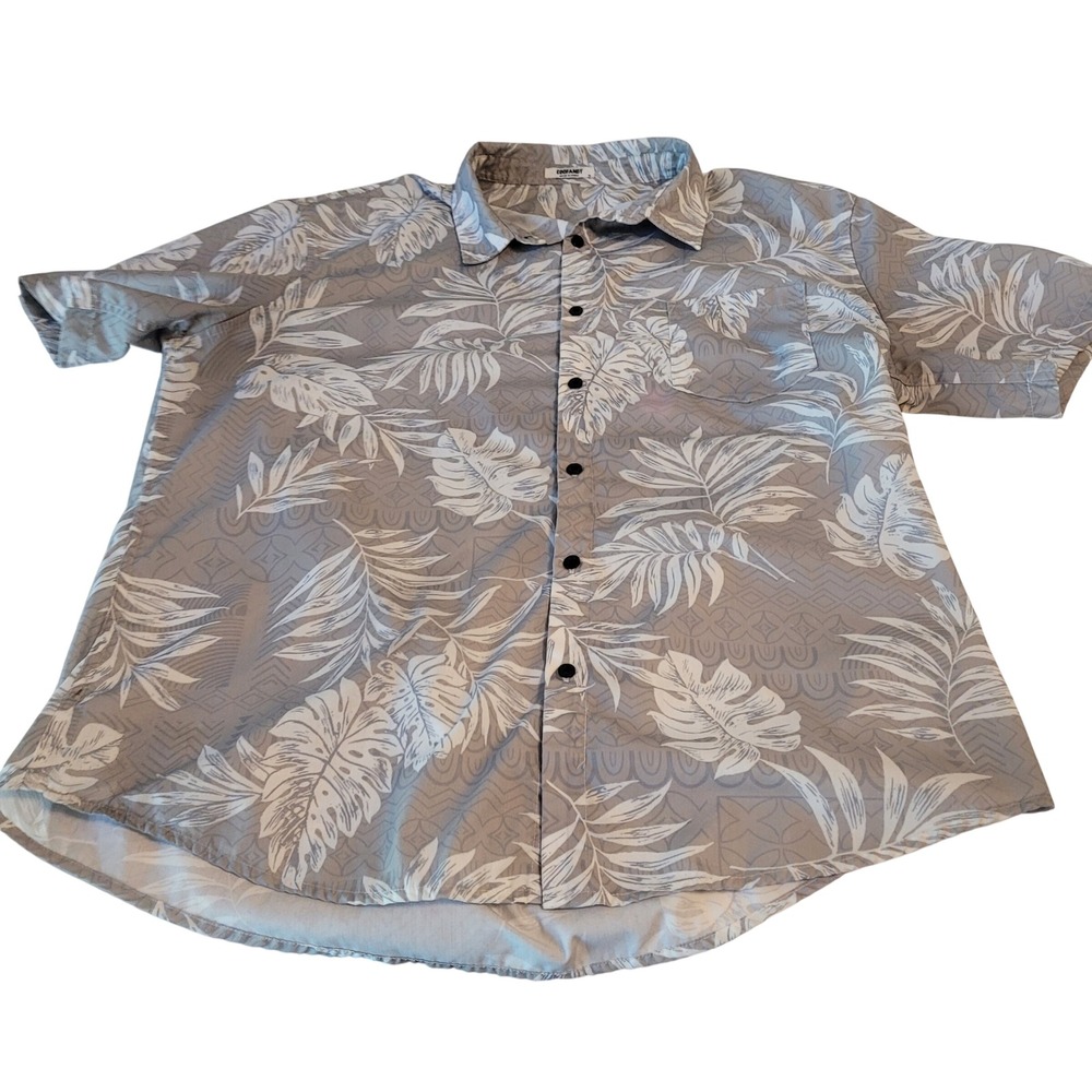 Coofandy Tropical Palm Leaf Shirt Mens XL Grey Short Sleeve Aloha Button Down